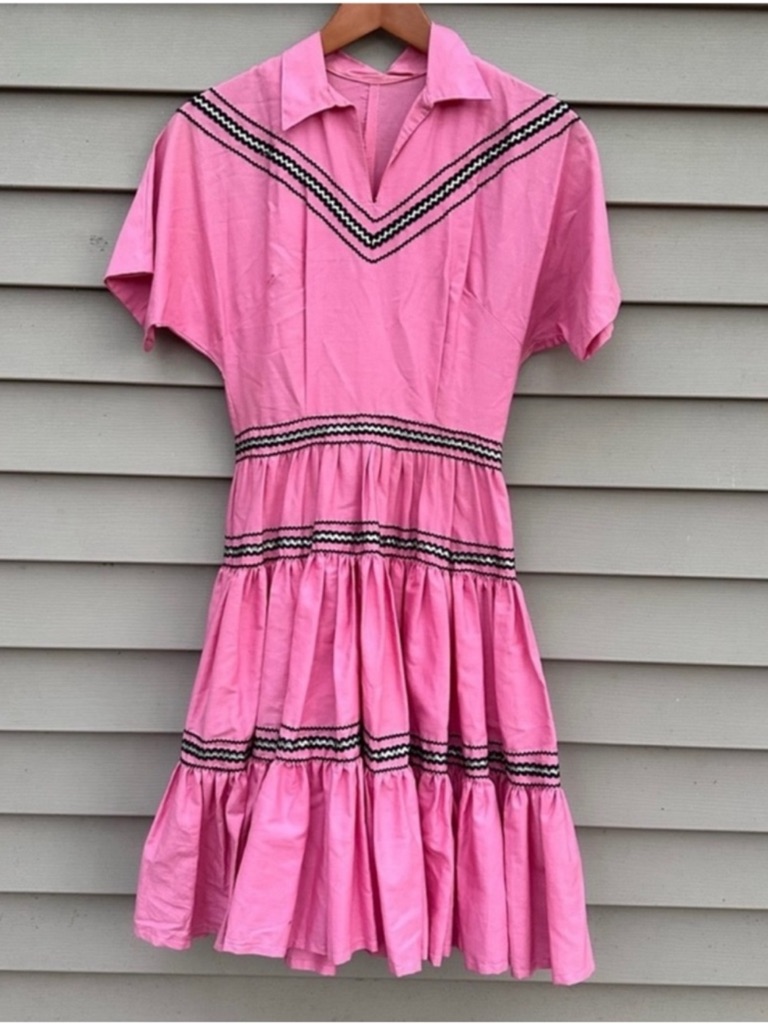 Vintage Western Patio Fiesta Dress 50s Rockabilly Squaw Pink Women’s